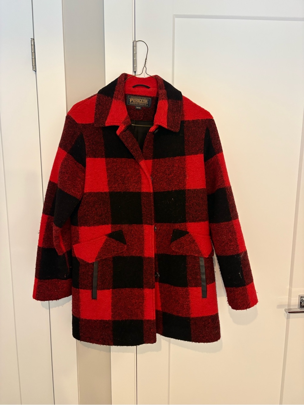 Pendleton Red and Black Buffalo Plaid Wool Peacoat